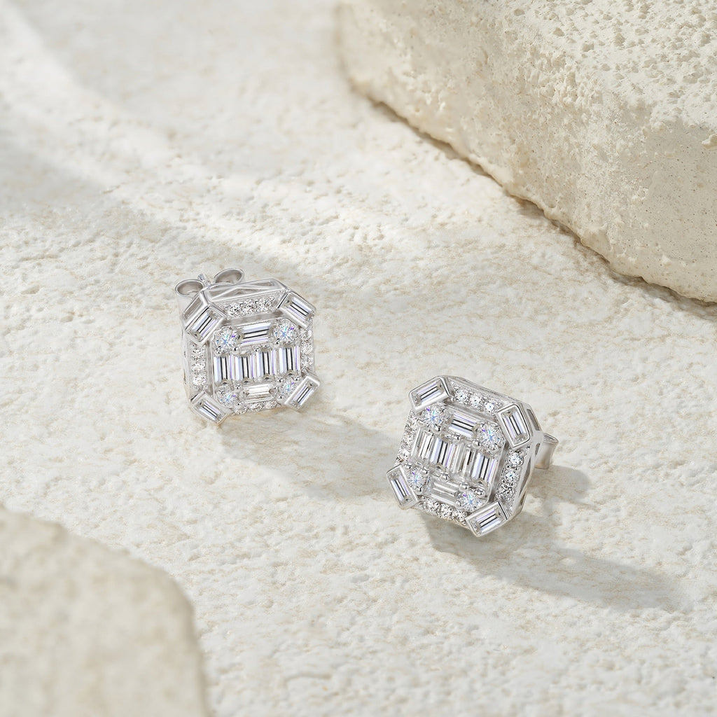 Smeraldo Moissanite Stud Earrings in Sterling Silver