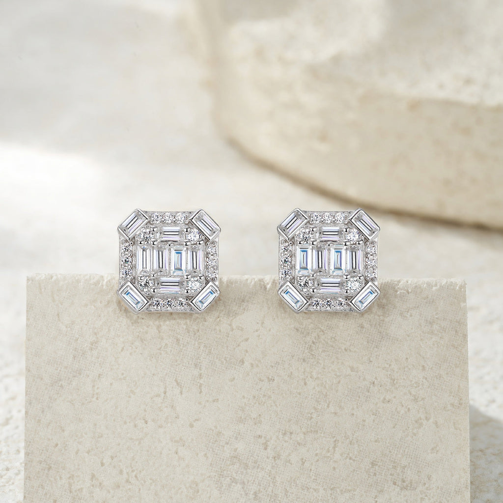 Smeraldo Moissanite Stud Earrings in Sterling Silver