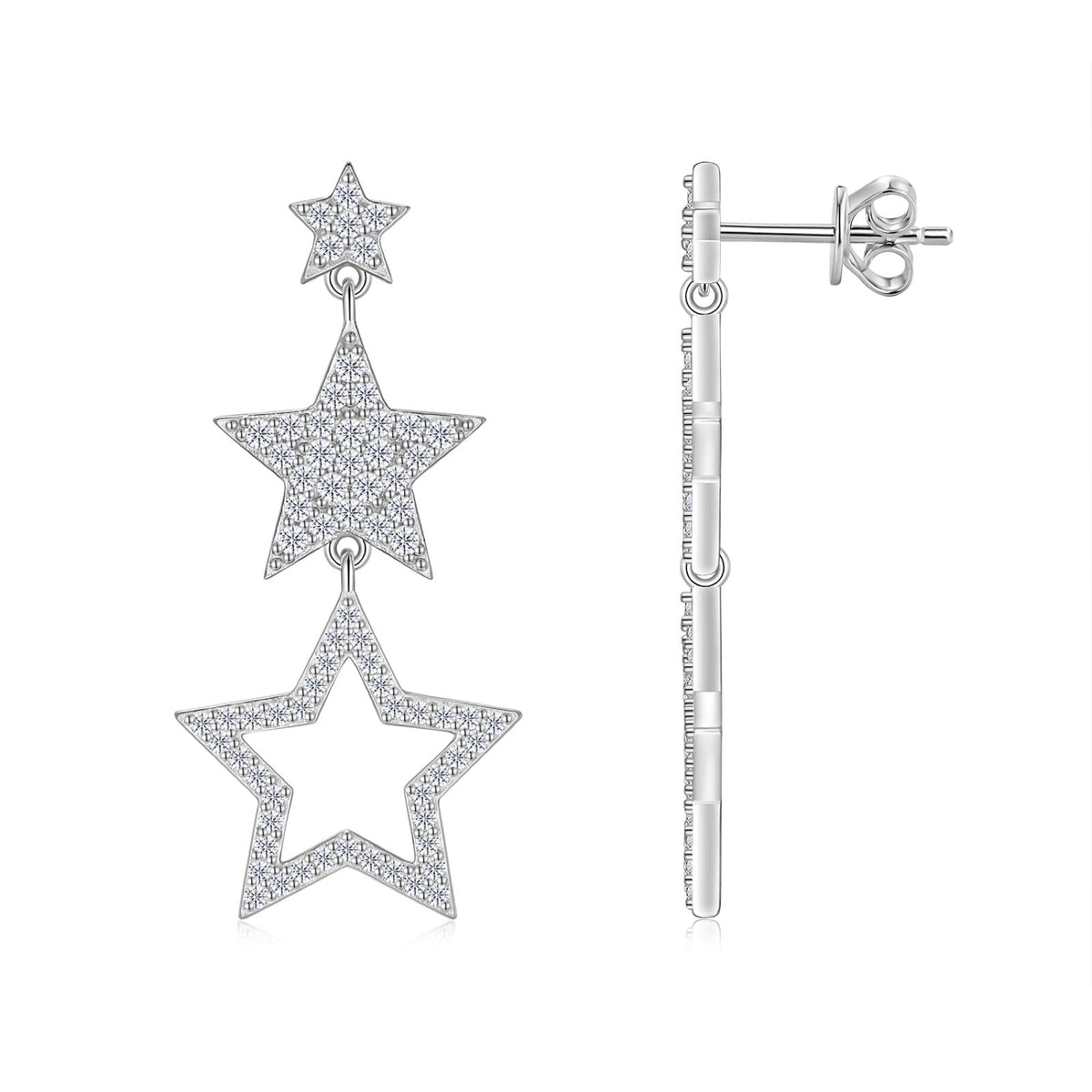 Cometina Moissanite Star Drop Earrings in Sterling Silver