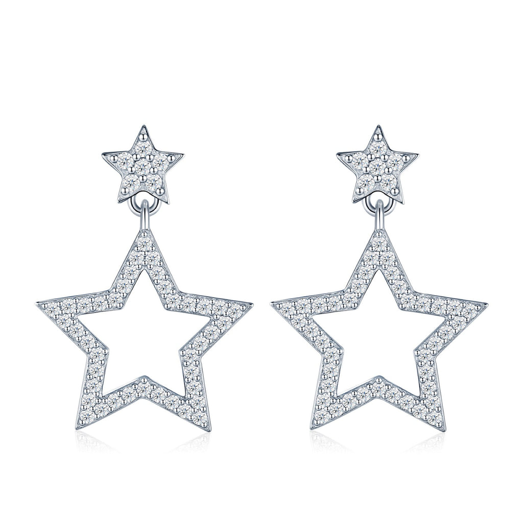 Astrella Moissanite Star Climber Earrings in Sterling Silver