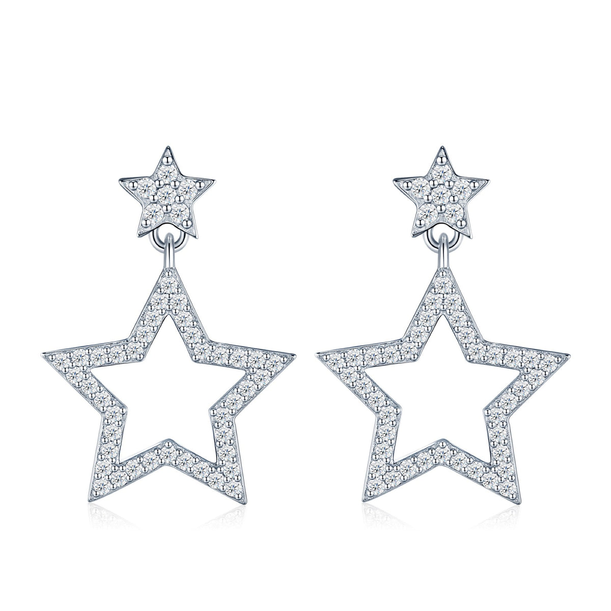 Astrella Moissanite Star Climber Earrings in Sterling Silver