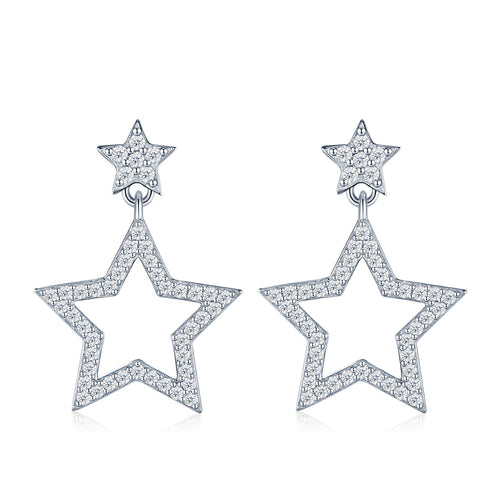 Astrella Moissanite Star Climber Earrings in Sterling Silver