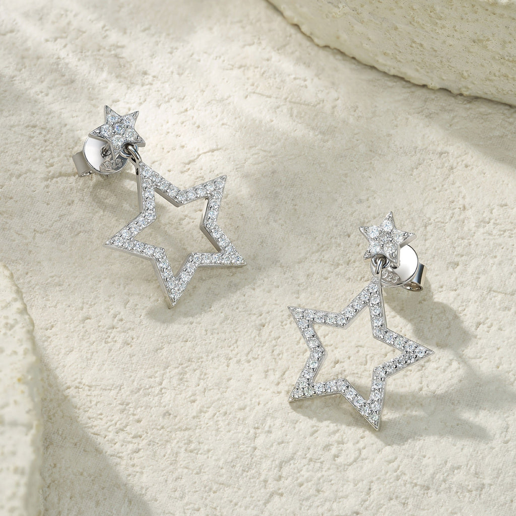 Astrella Moissanite Star Climber Earrings in Sterling Silver