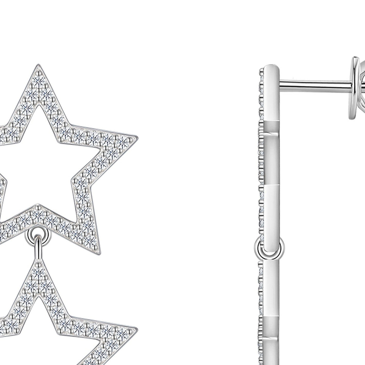 Polvere Moissanite Star Climber Earrings in Sterling Silver