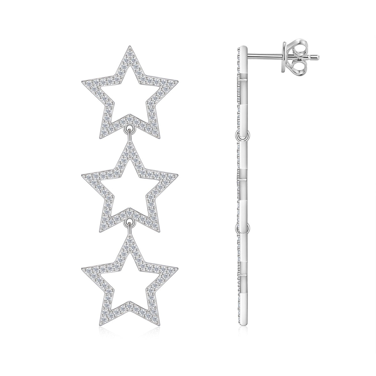 Polvere Moissanite Star Climber Earrings in Sterling Silver