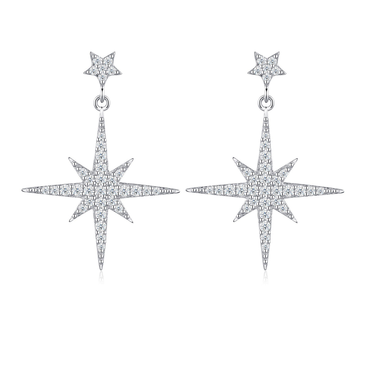 Bussola Moissanite Star Stud Earrings in Sterling Silver