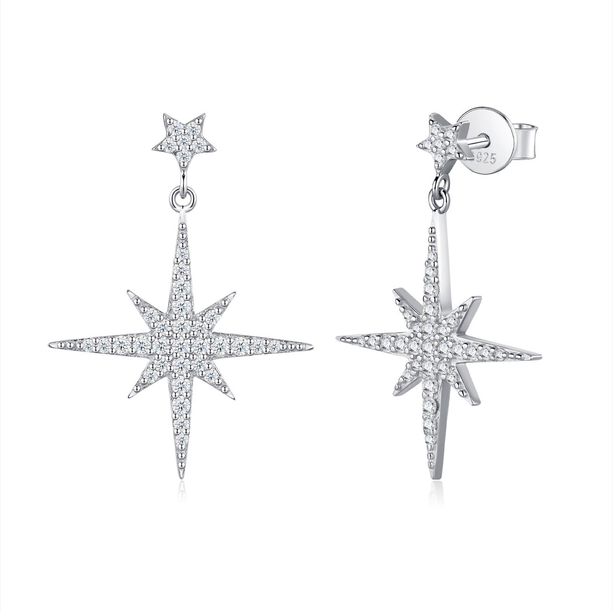 Bussola Moissanite Star Stud Earrings in Sterling Silver