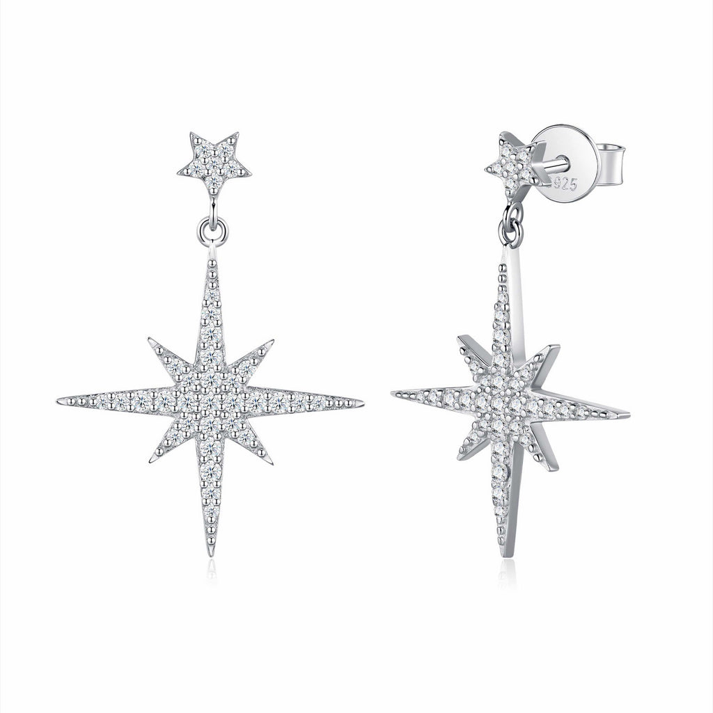 Bussola Moissanite Star Stud Earrings in Sterling Silver