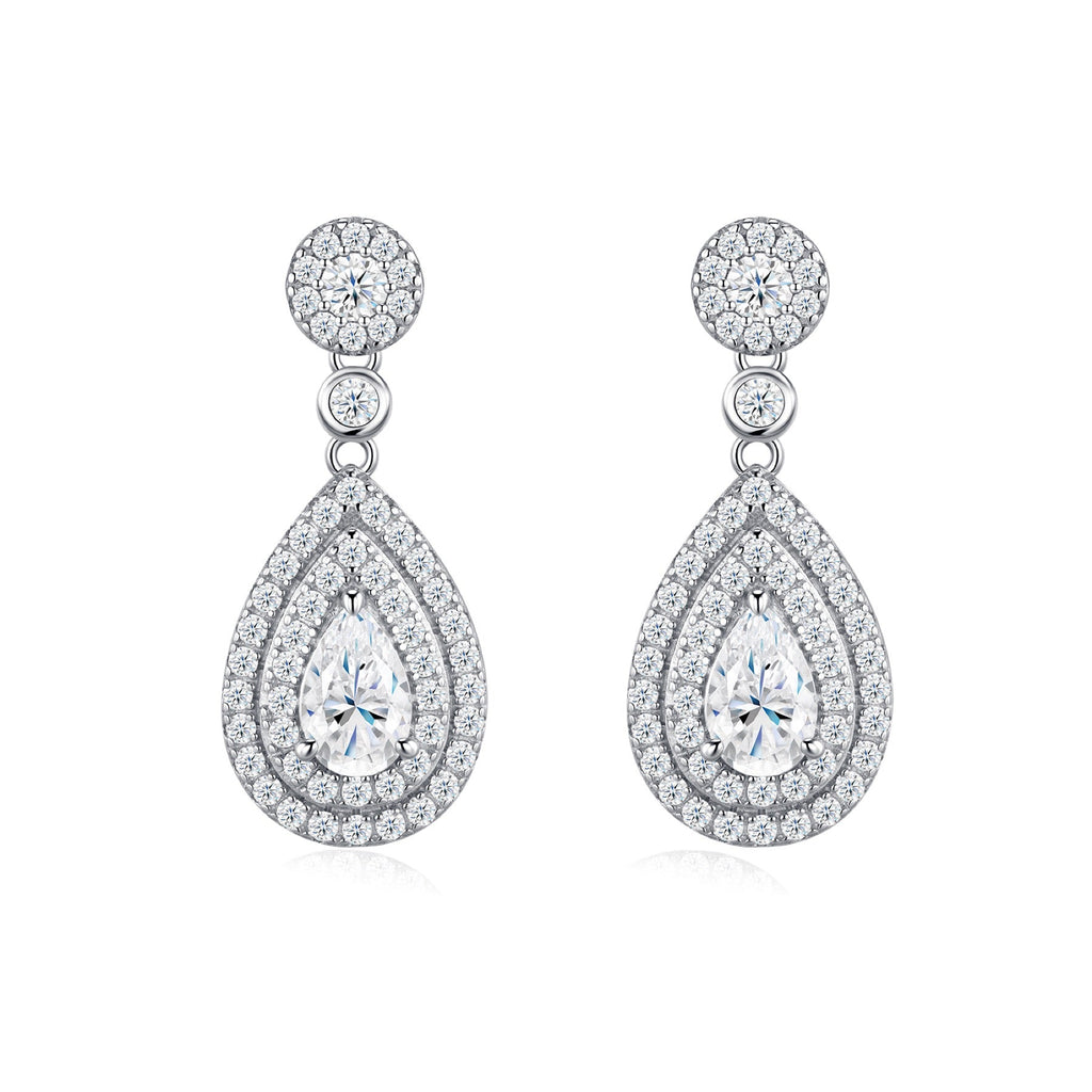 Duegocce Pear-Cut Moissanite Drop Stud Earrings in Sterling Silver