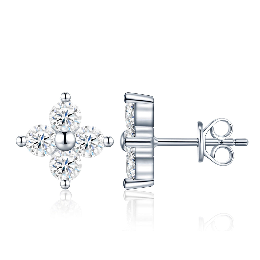 Fiorcroce Moissanite Flower Stud Earrings in Sterling Silver