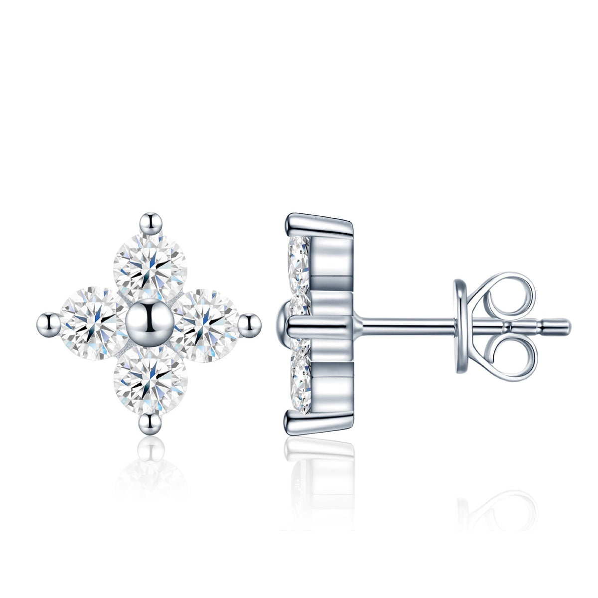 Fiorcroce Moissanite Flower Stud Earrings in Sterling Silver