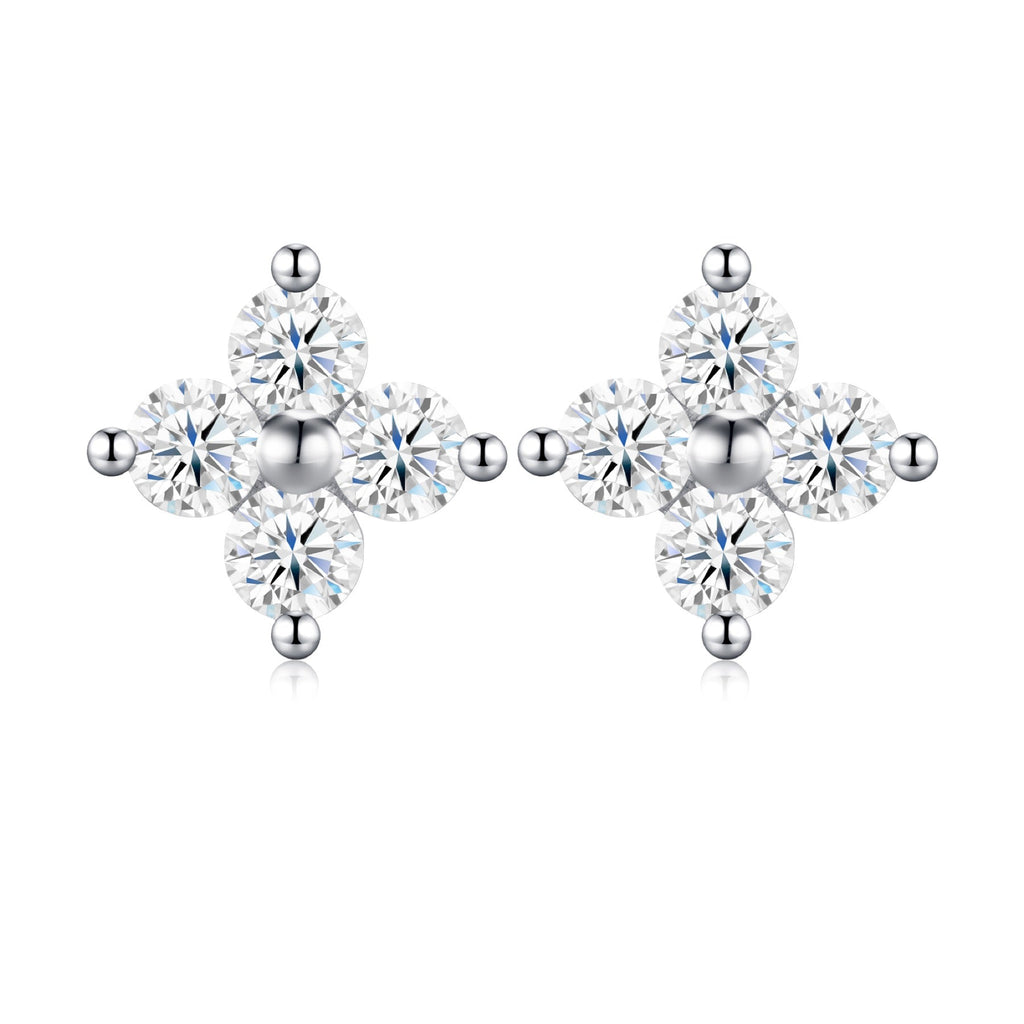 Fiorcroce Moissanite Flower Stud Earrings in Sterling Silver