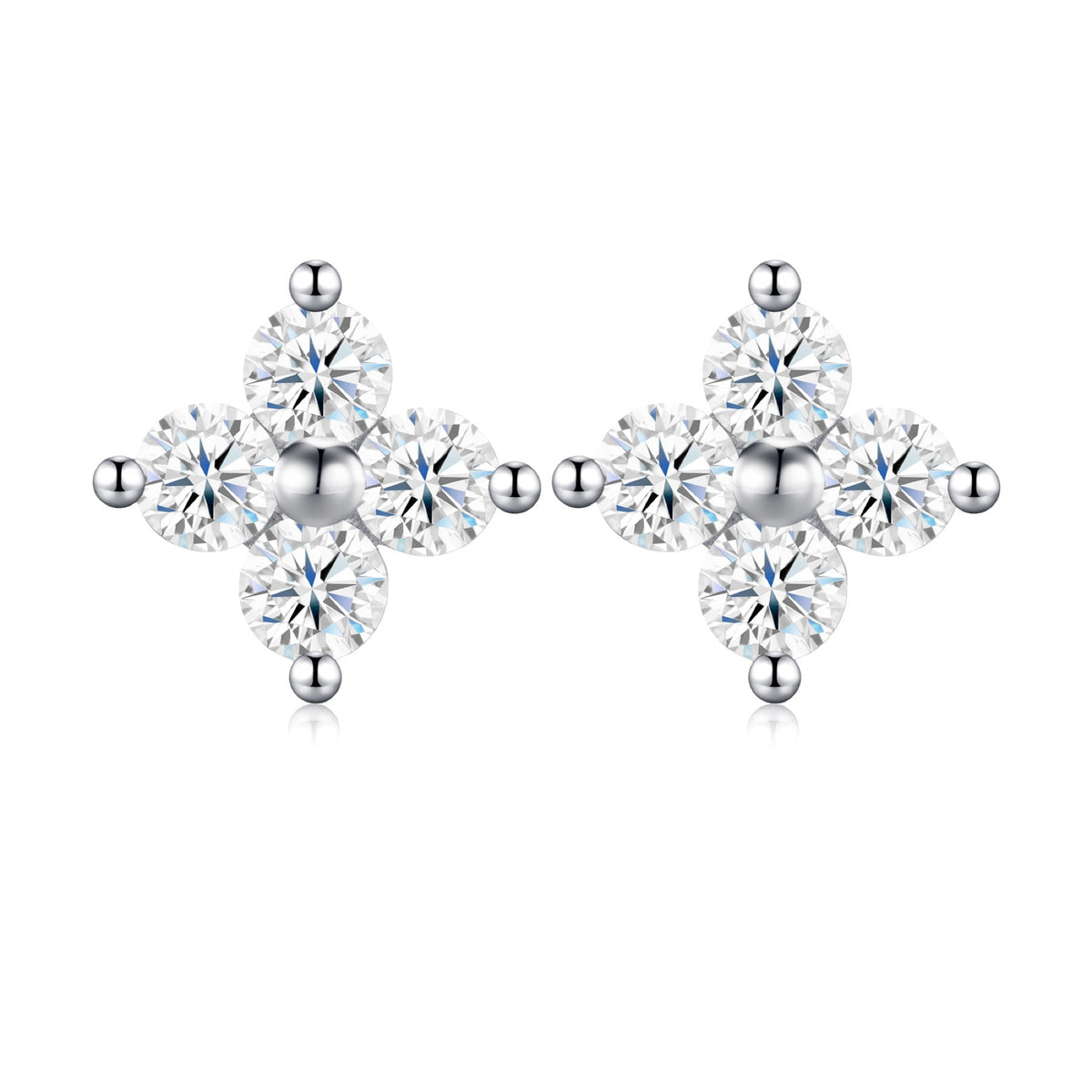 Fiorcroce Moissanite Flower Stud Earrings in Sterling Silver