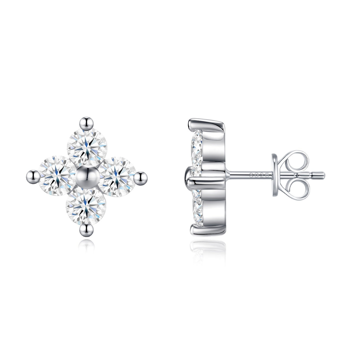 Fiorcroce Moissanite Flower Stud Earrings in Sterling Silver
