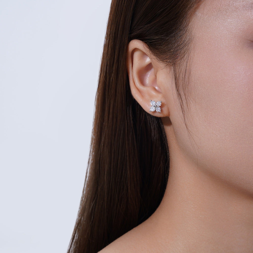 Fiorcroce Moissanite Flower Stud Earrings in Sterling Silver