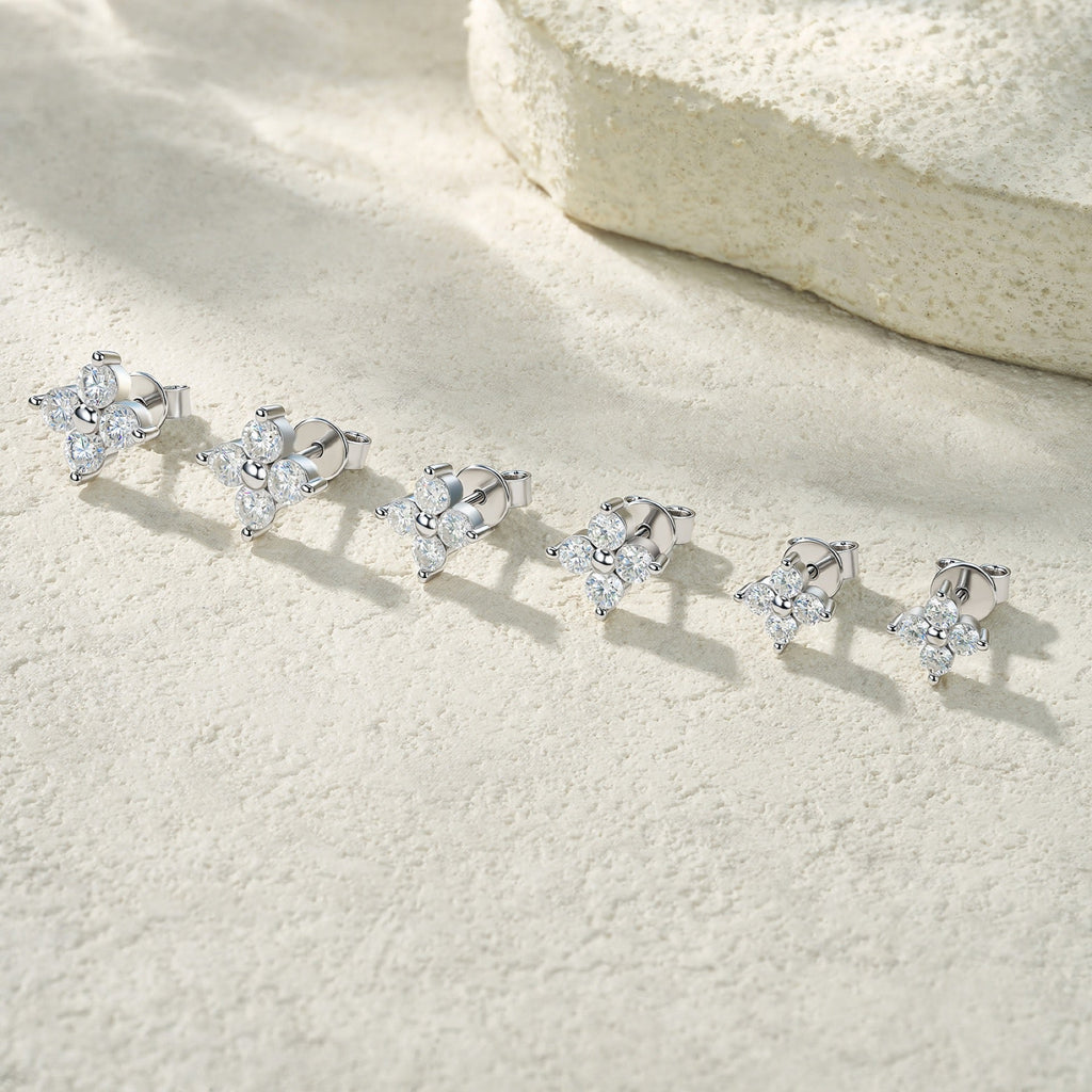 Fiorcroce Moissanite Flower Stud Earrings in Sterling Silver
