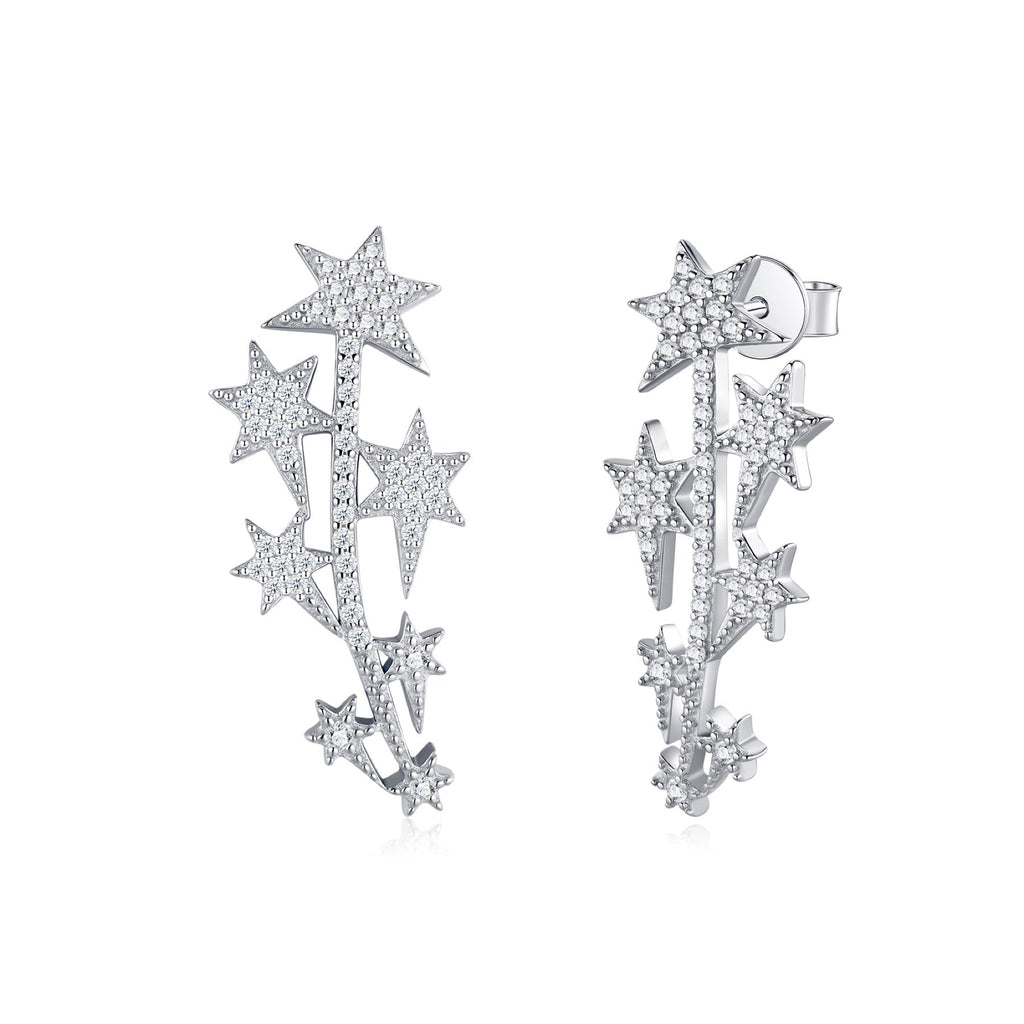 Sciame Moissanite Star Climber Earrings in Sterling Silver
