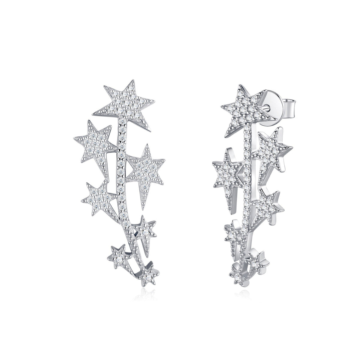 Sciame Moissanite Star Climber Earrings in Sterling Silver