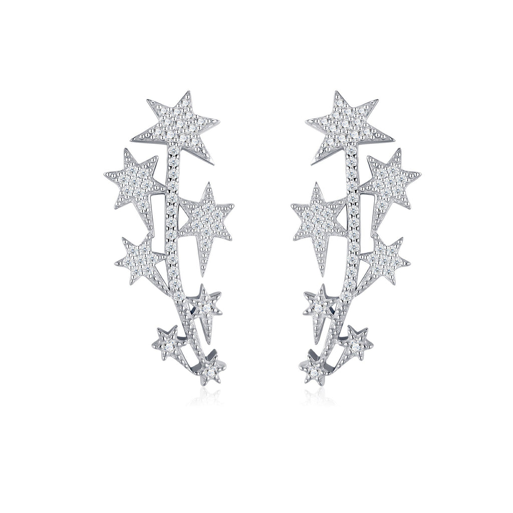 Sciame Moissanite Star Climber Earrings in Sterling Silver