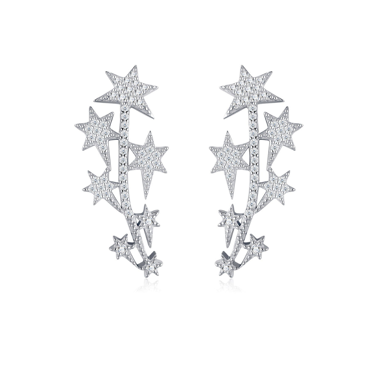 Sciame Moissanite Star Climber Earrings in Sterling Silver