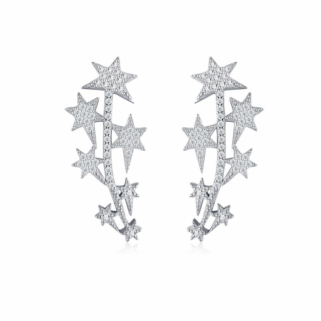 Sciame Moissanite Star Climber Earrings in Sterling Silver