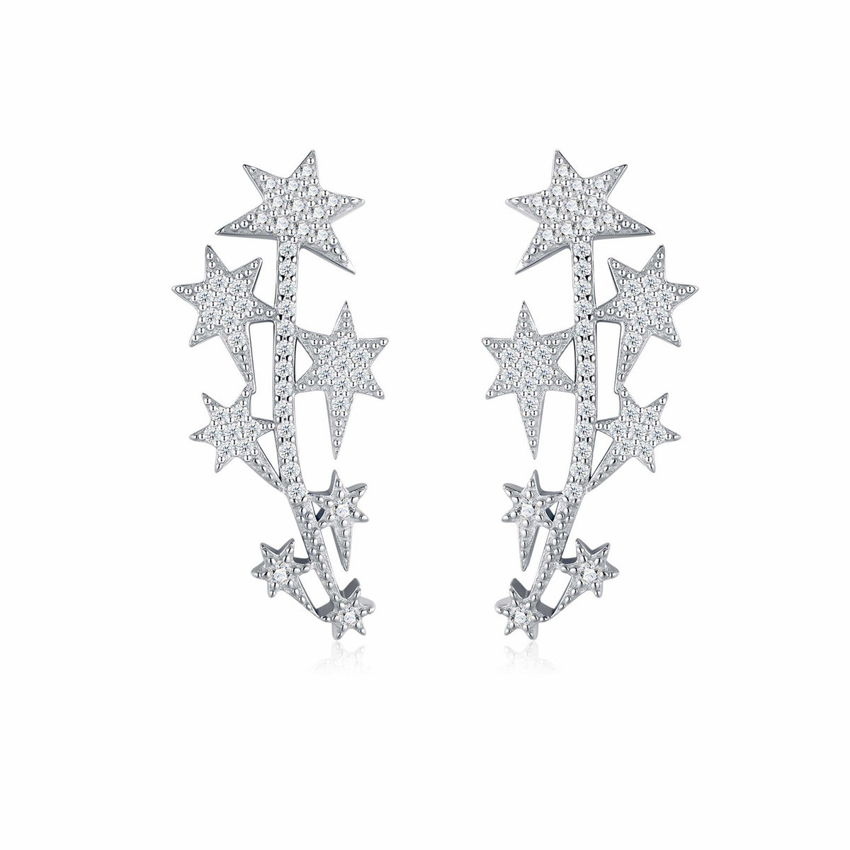 Sciame Moissanite Star Climber Earrings in Sterling Silver