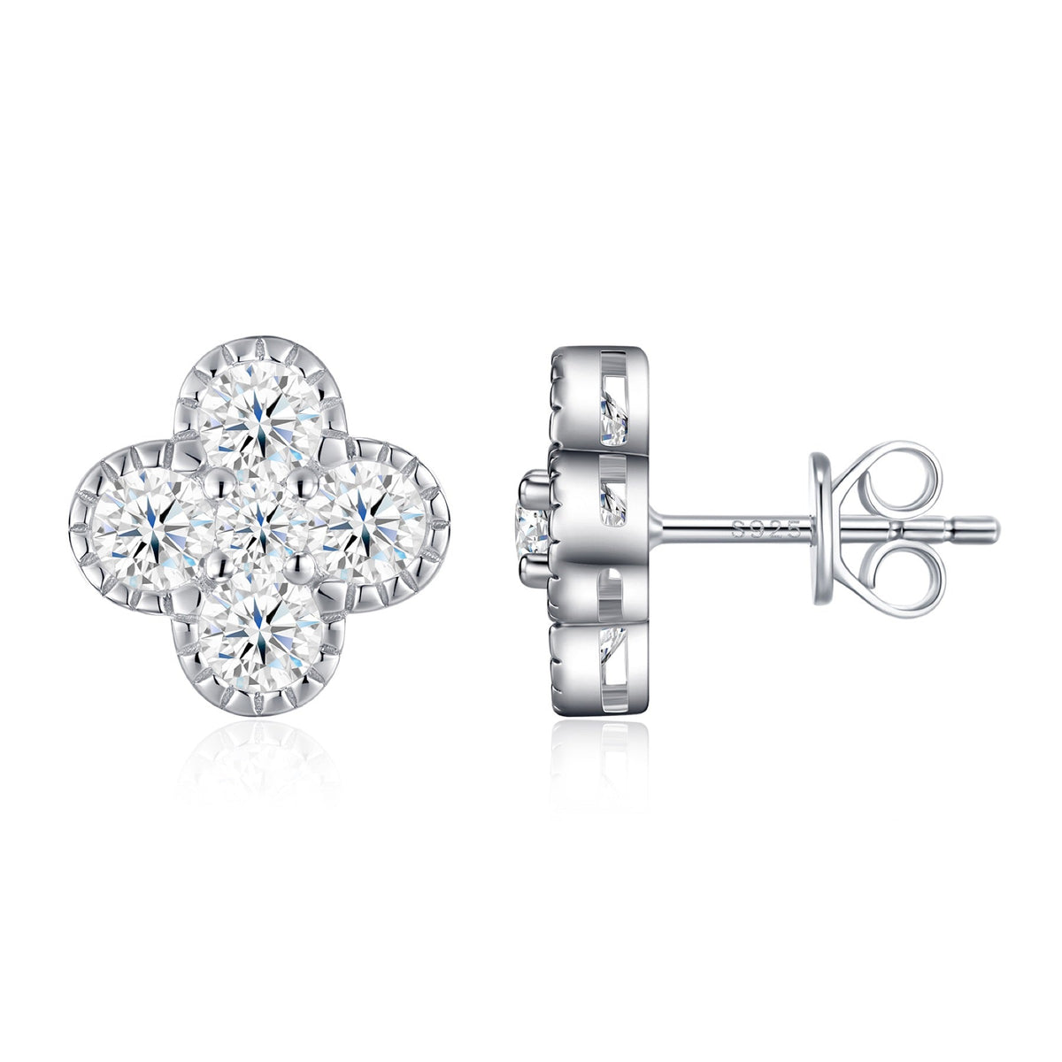 Trifolium Moissanite Clover Stud Earrings in Sterling Silver