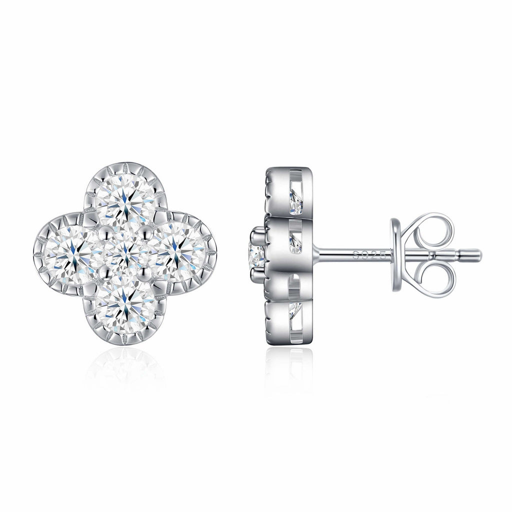 Trifolium Moissanite Clover Stud Earrings in Sterling Silver