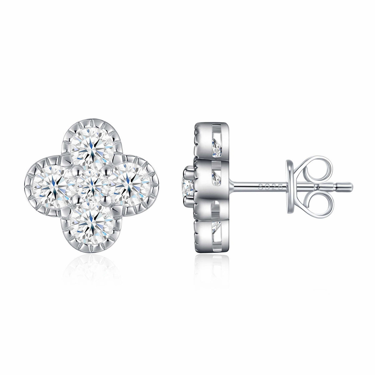 Trifolium Moissanite Clover Stud Earrings in Sterling Silver