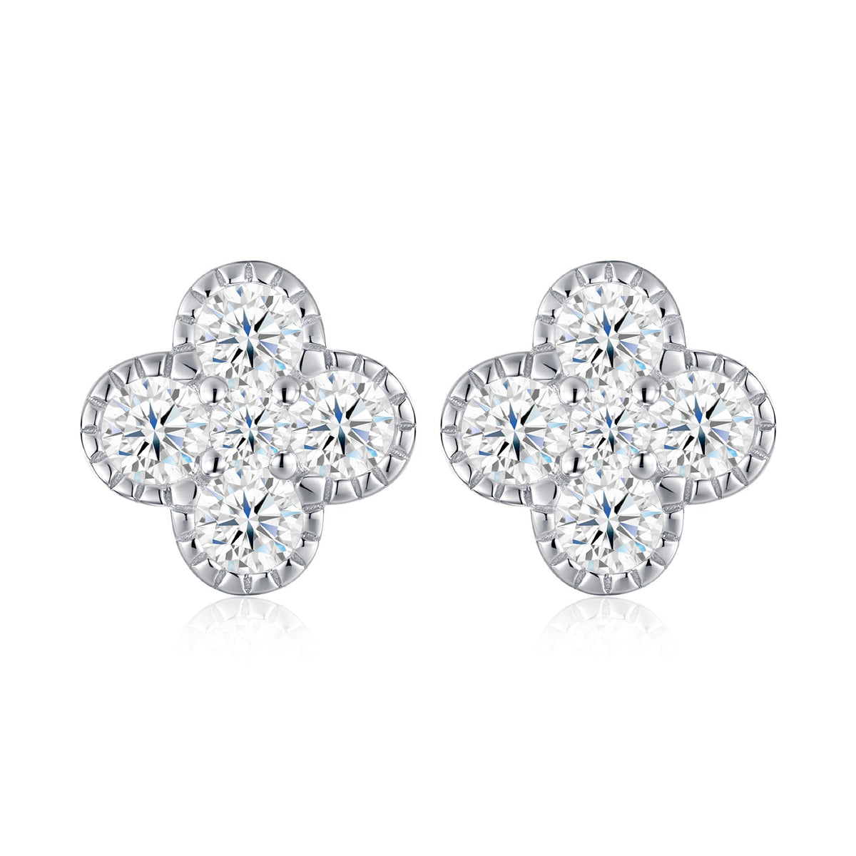 Trifolium Moissanite Clover Stud Earrings in Sterling Silver