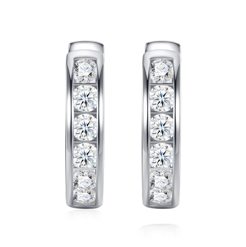 Puntini Moissanite Huggie Hoop Earrings in Sterling Silver