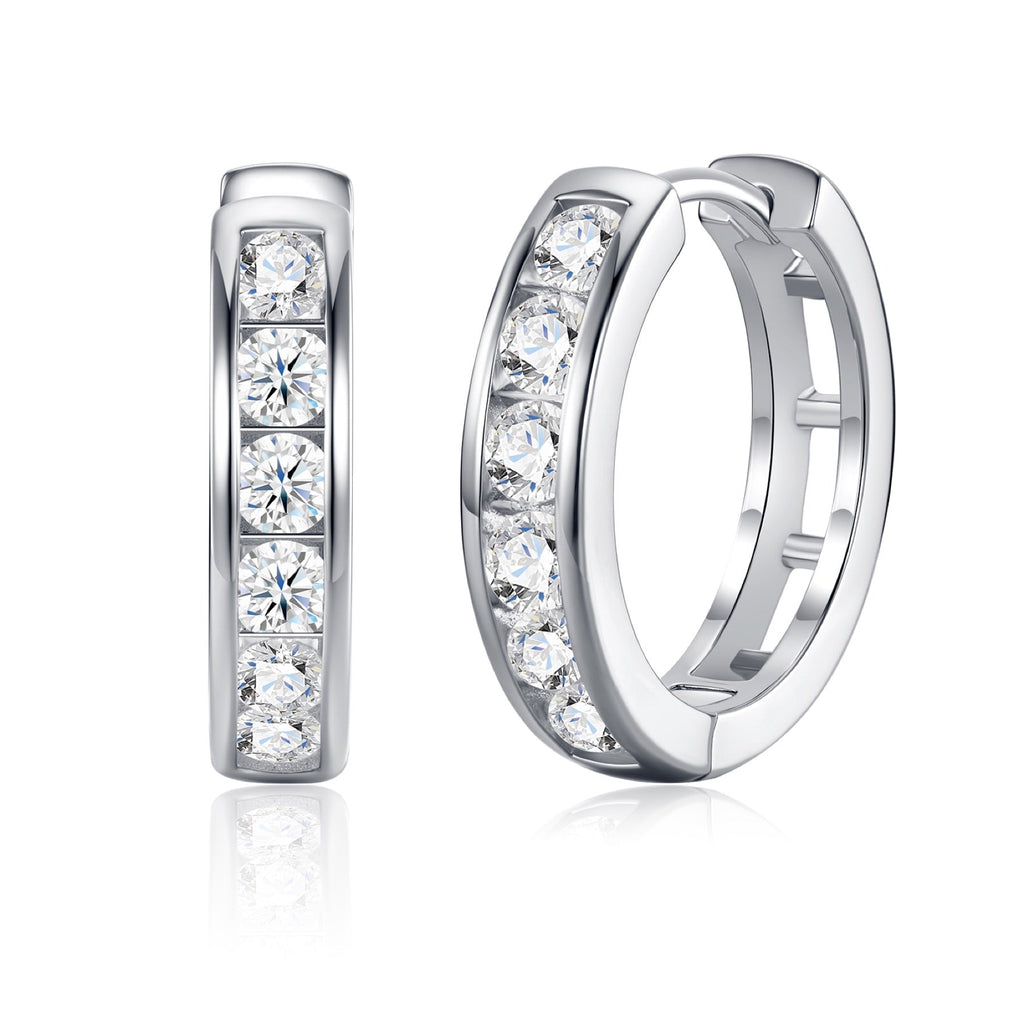 Puntini Moissanite Huggie Hoop Earrings in Sterling Silver