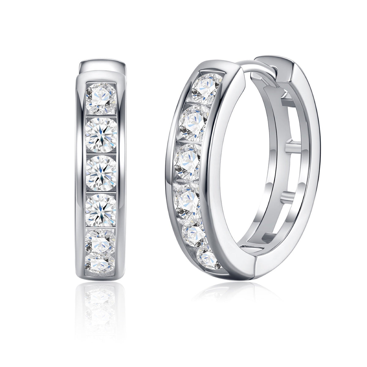 Puntini Moissanite Huggie Hoop Earrings in Sterling Silver