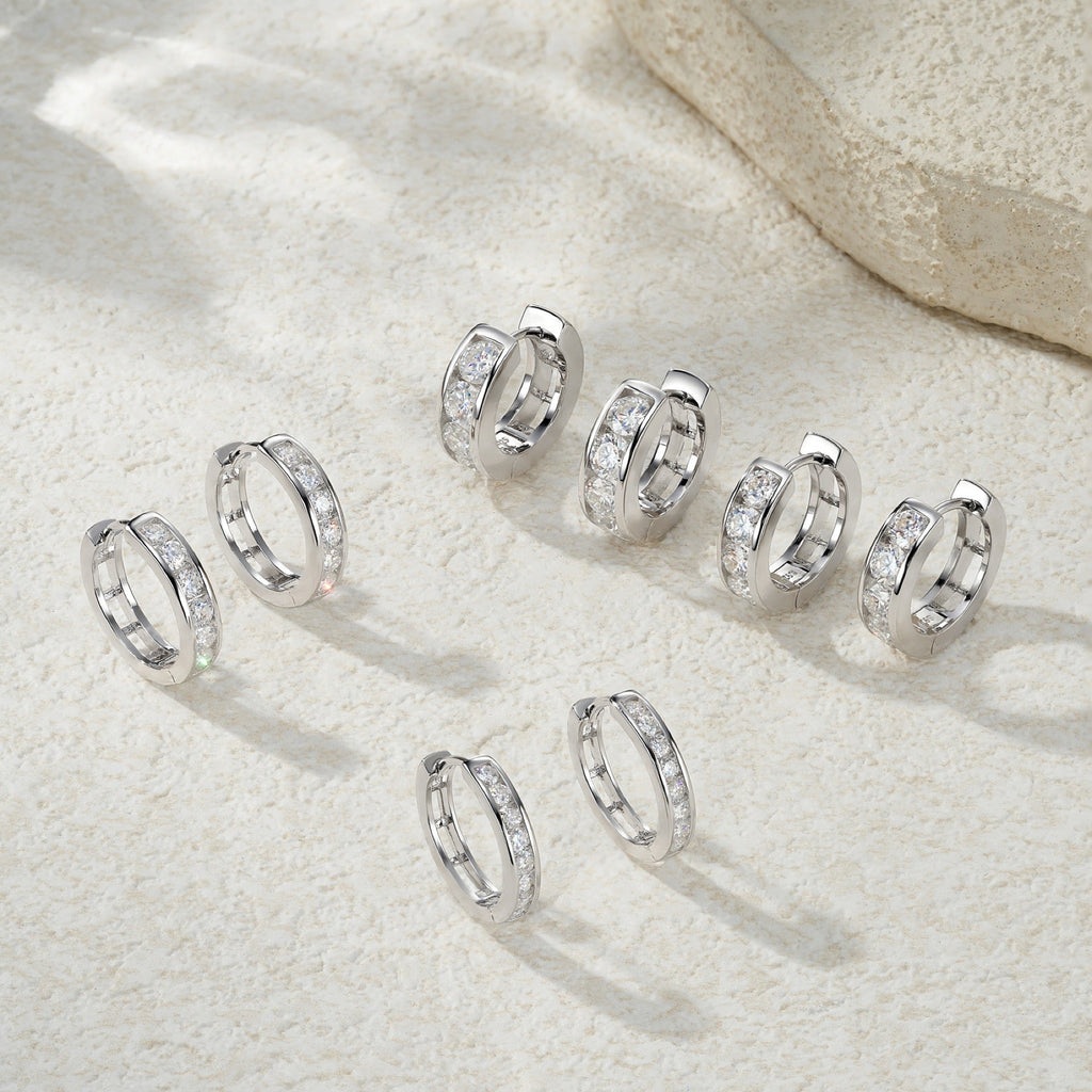 Puntini Moissanite Huggie Hoop Earrings in Sterling Silver