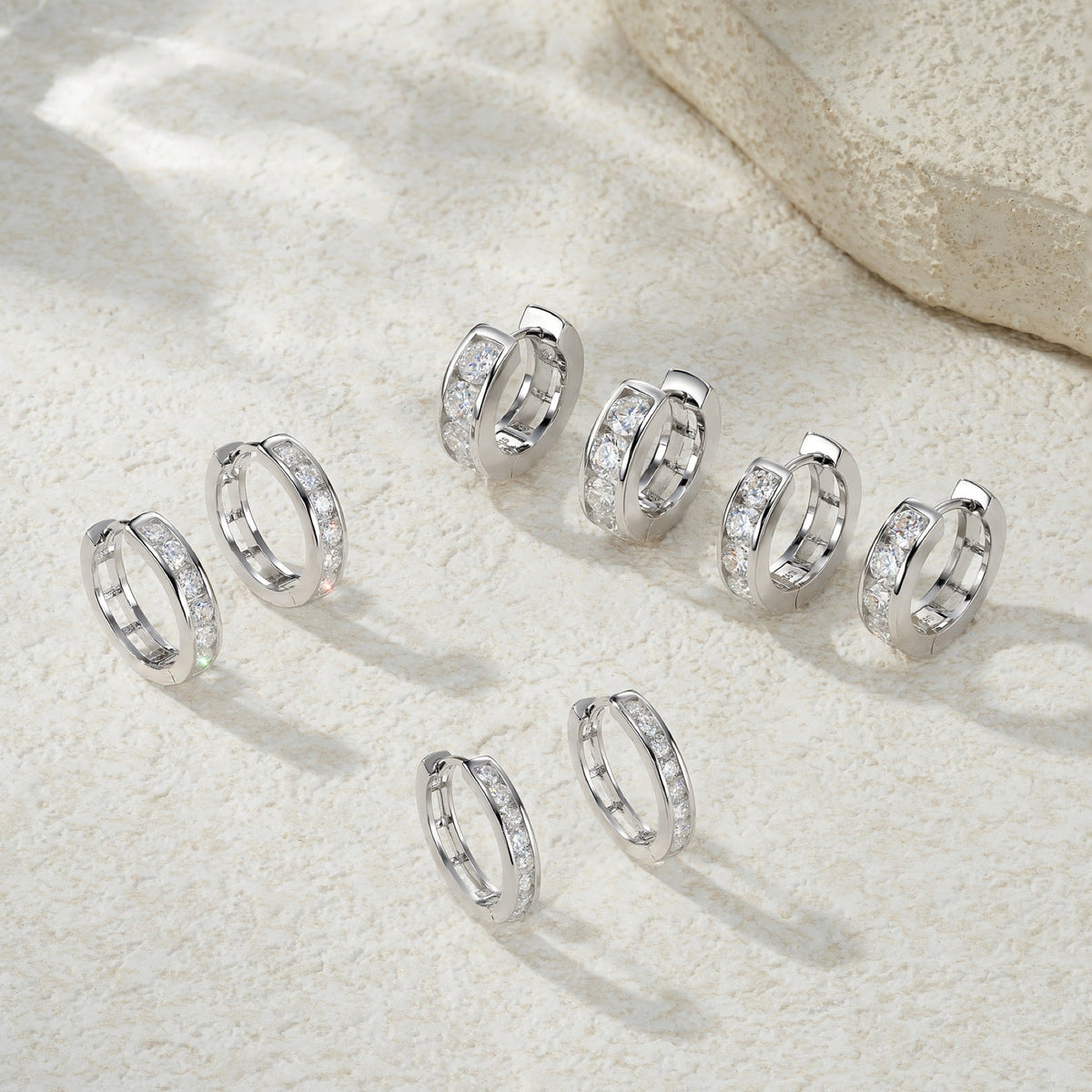 Puntini Moissanite Huggie Hoop Earrings in Sterling Silver
