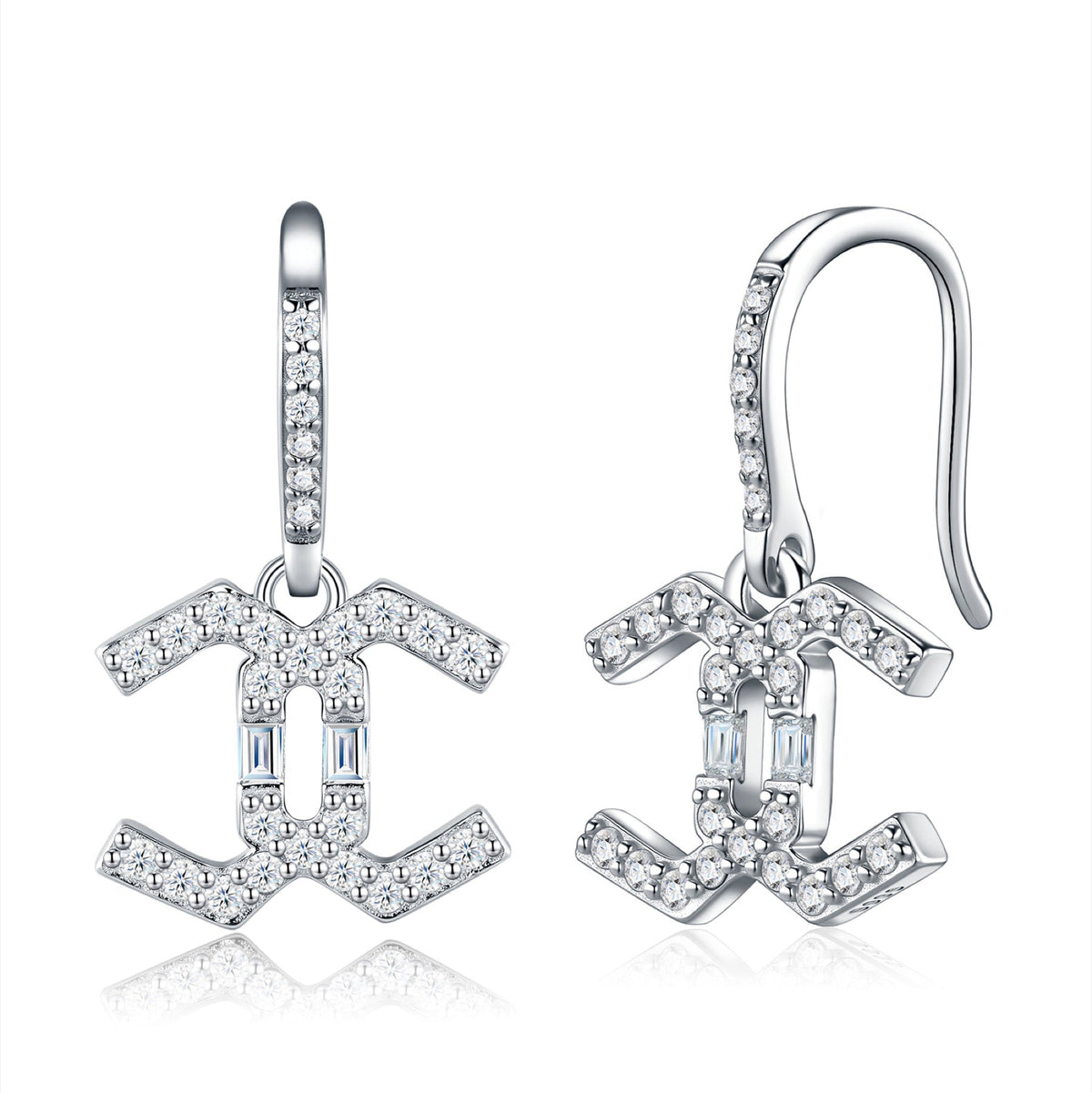 Doppiacroce Moissanite Cross Drop Earrings in Sterling Silver