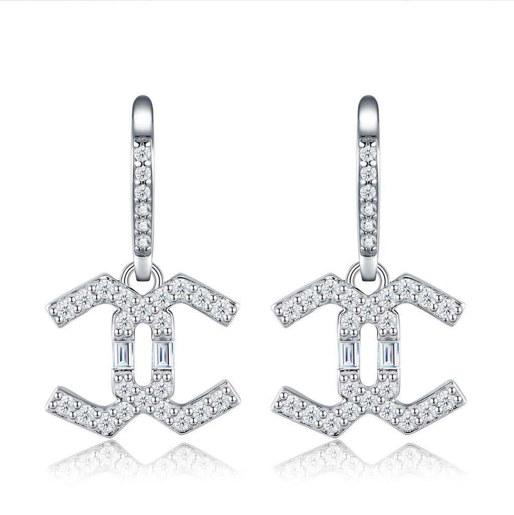 Doppiacroce Moissanite Cross Drop Earrings in Sterling Silver