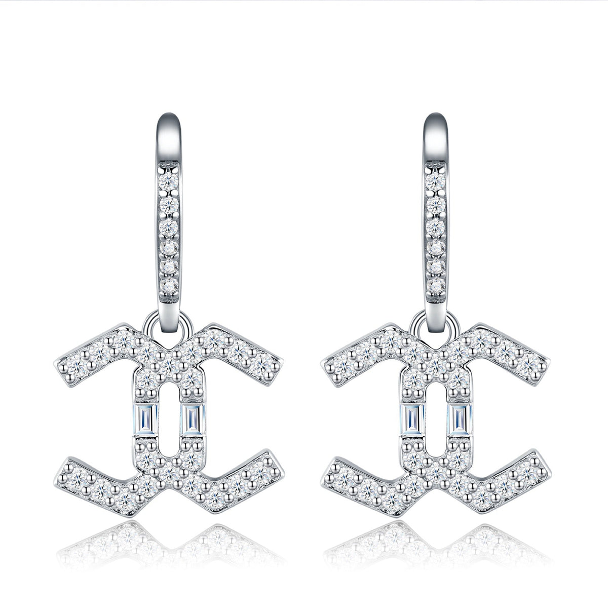 Doppiacroce Moissanite Cross Drop Earrings in Sterling Silver