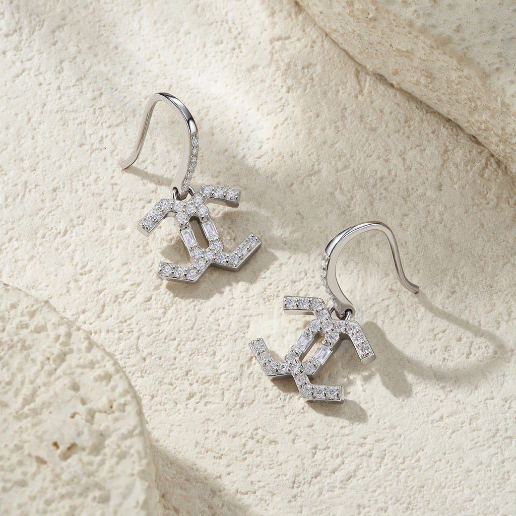 Doppiacroce Moissanite Cross Drop Earrings in Sterling Silver