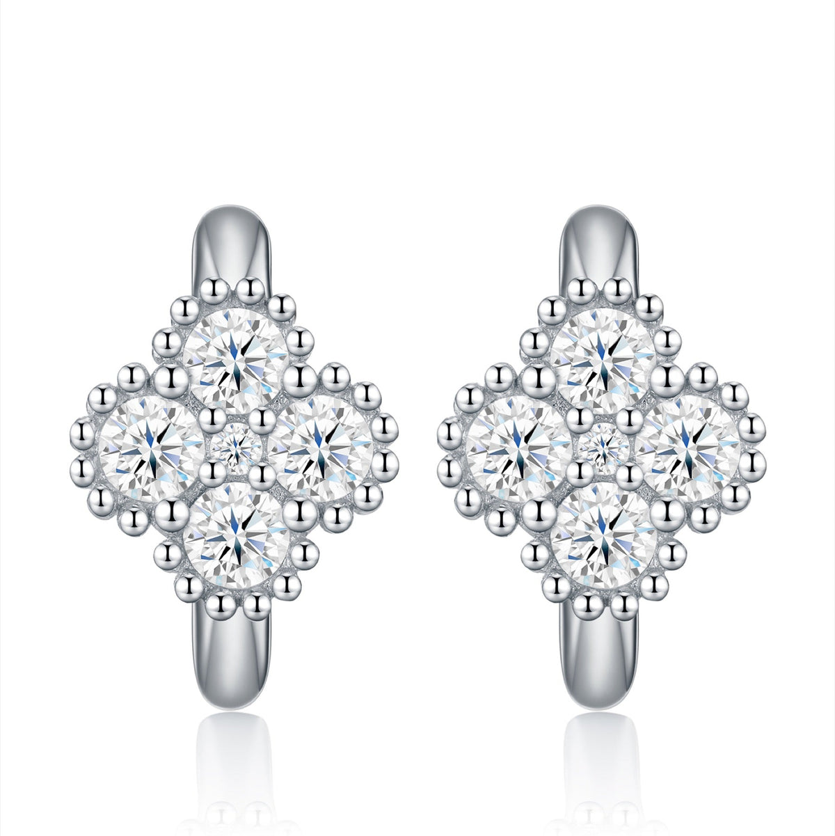 Biquadri Moissanite Huggie Hoop Earrings in Sterling Silver