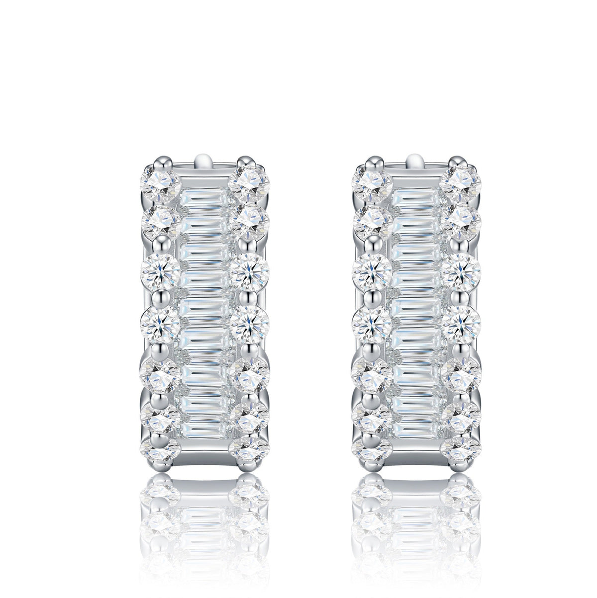Alternato Moissanite Huggie Hoop Earrings in Sterling Silver