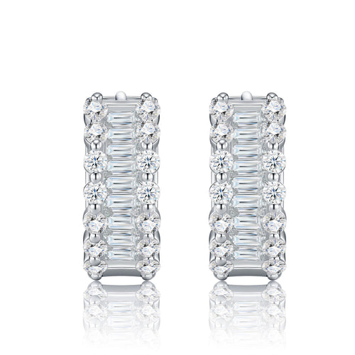 Alternato Moissanite Huggie Hoop Earrings in Sterling Silver