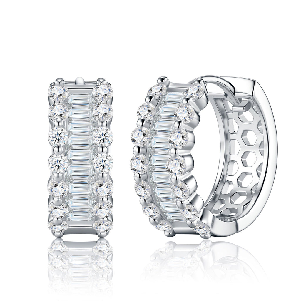 Alternato Moissanite Huggie Hoop Earrings in Sterling Silver