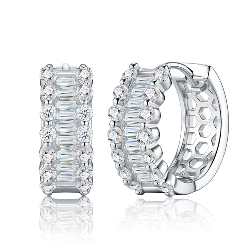 Alternato Moissanite Huggie Hoop Earrings in Sterling Silver