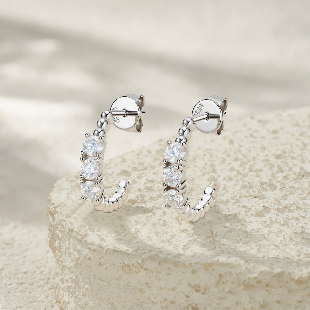 Semicerchio Moissanite Half-Hoop Stud Earrings in Sterling Silver