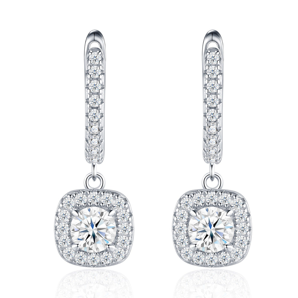 Quadrogoccia Moissanite Drop Huggie Hoop Earrings in Sterling Silver