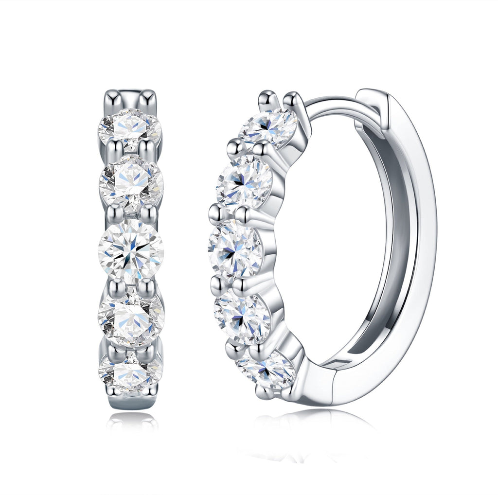 Perlage Moissanite Huggie Hoop Earrings in Sterling Silver