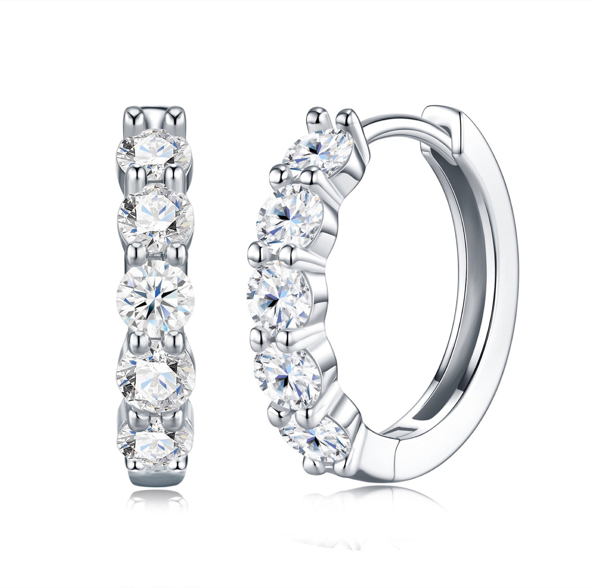 Perlage Moissanite Huggie Hoop Earrings in Sterling Silver