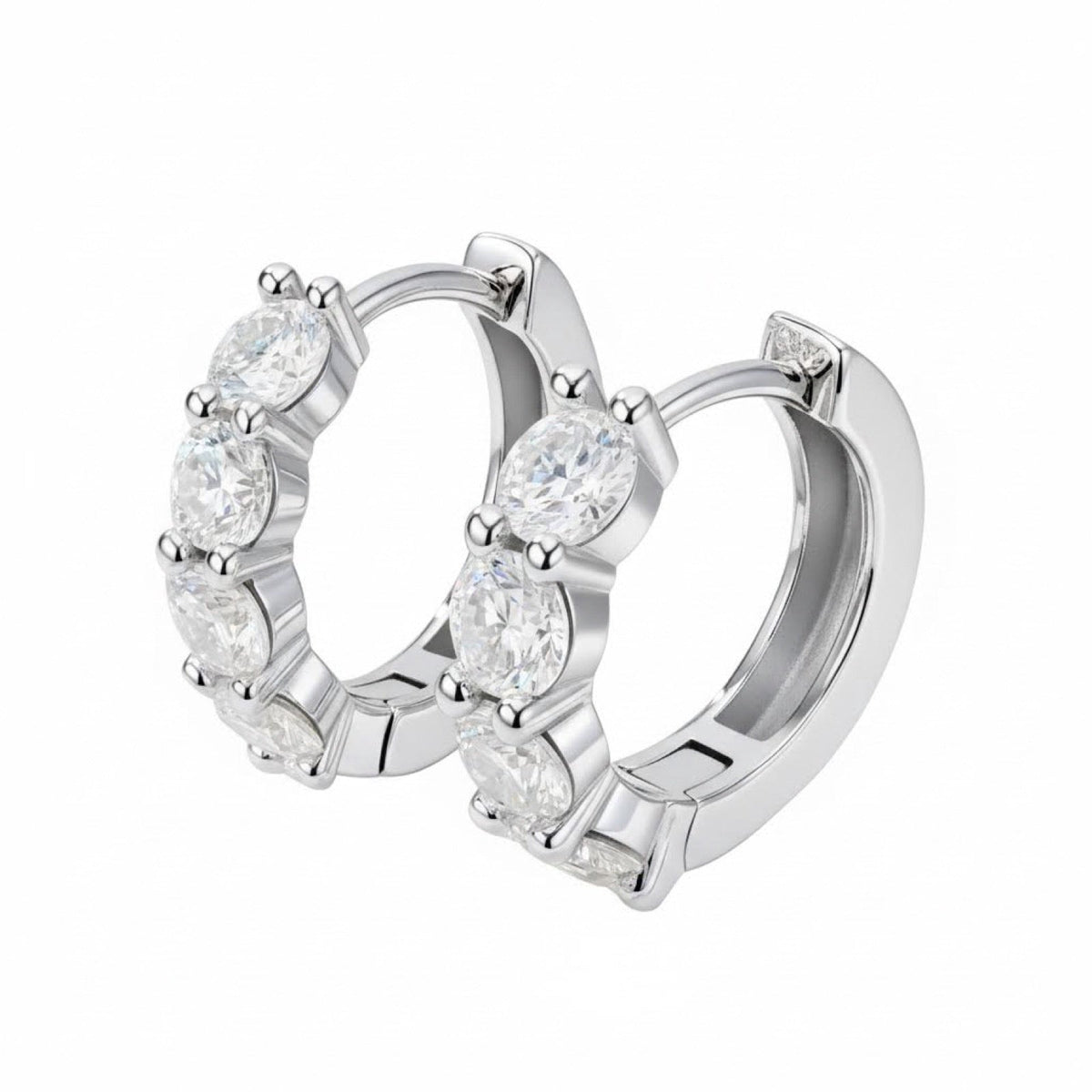 Trecerchi Moissanite Huggie Hoop Earrings in Sterling Silver