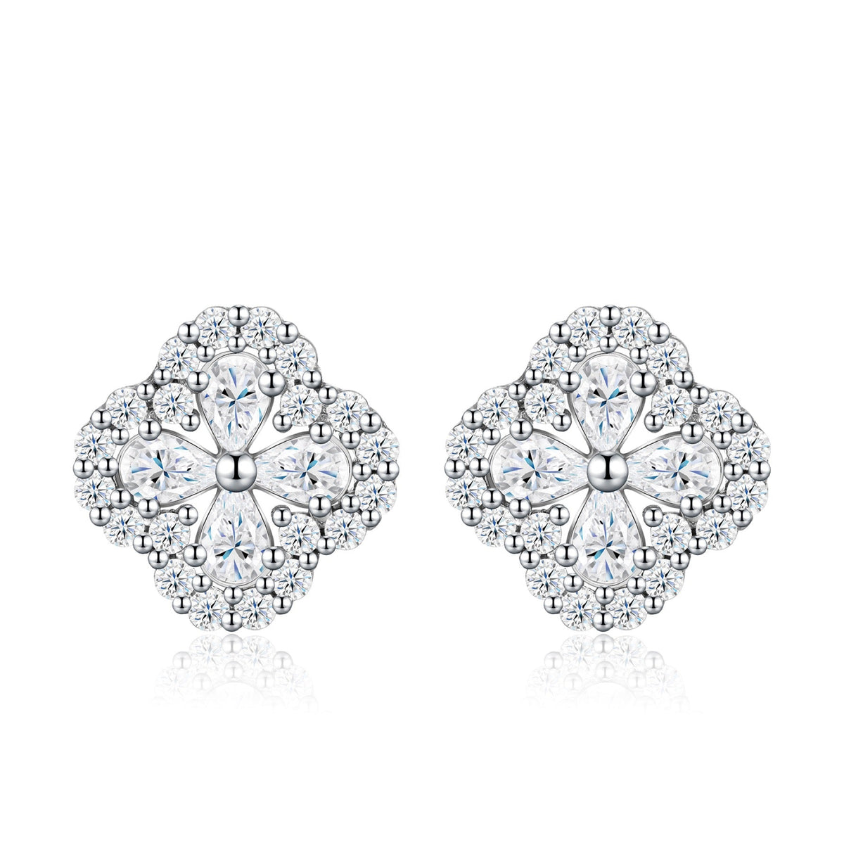 Fiordaliso Moissanite Flower Stud Earrings in Sterling Silver